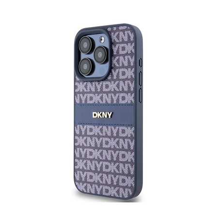Kožené pouzdro DKNY Mono Stripe & Metal Logo - iPhone 15 Pro (modré)