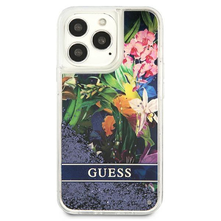 Guess Liquid Glitter Flower - kryt pro iPhone 13 Pro (modrý)
