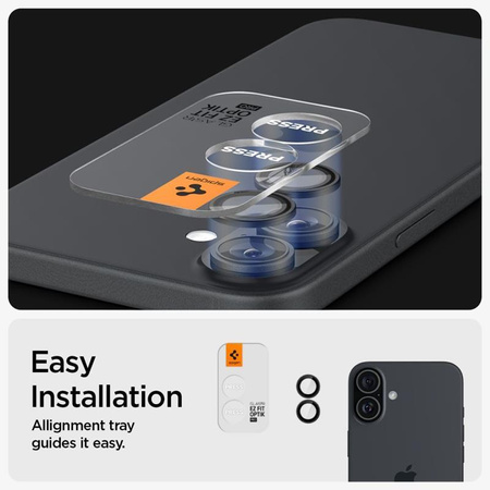 Spigen Optik Pro GLAS.TR EZ Fit Camera Protector 2-Pack - Linsenschutz für iPhone 17 /16 / 16 Plus (2 Stk.) (Schwarz)