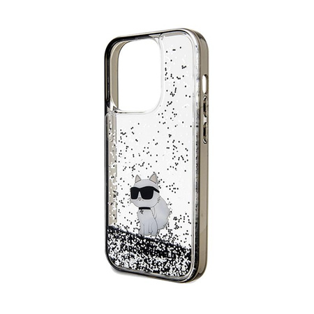 Karl Lagerfeld Liquid Glitter Choupette - pouzdro pro iPhone 14 Pro (průhledné)