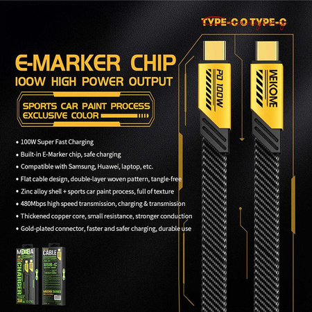 WEKOME WDC-192 Mecha Series - Připojovací kabel USB-C k USB-C 100W s rychlým nabíjením 1,2 m (žlutý)