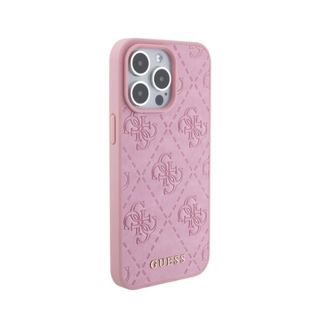 Guess Leder 4G gestempelt - iPhone 15 Pro Tasche (rosa)