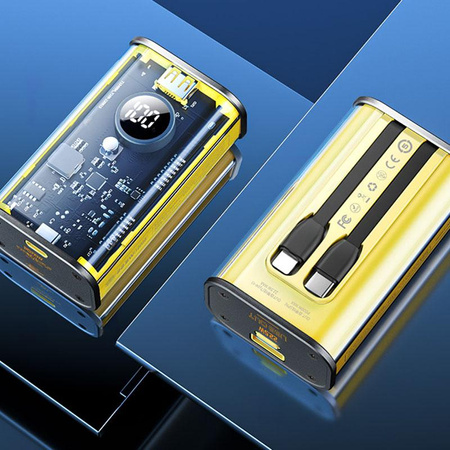 WEKOME WP-345 Vanguard Series - Powerbank 10000 mAh Schnellladung mit integriertem USB-C & Lightning PD 20W Kabel + QC 22.5W (Gelb)