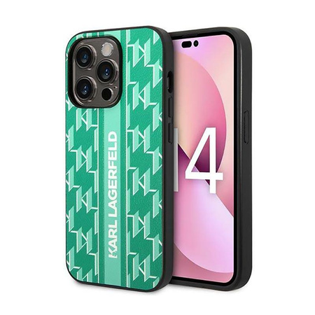Karl Lagerfeld Monogram Stripe - pouzdro pro iPhone 14 Pro (zelené)