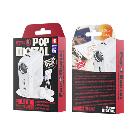 WEKOME S28 Pop Digital Series - Kabellose Bluetooth V5.3 TWS-Kopfhörer mit Ladecase und Projektor-Funktion (Weiß)