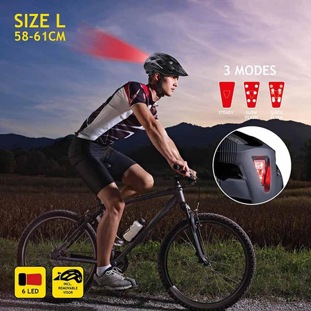 Dunlop - Kask rowerowy MTB 6xLED r. L (Czarno-szary)