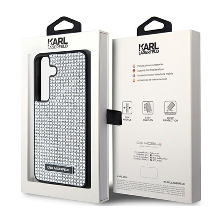 Karl Lagerfeld strasszos fém logó - Samsung Galaxy S24 tok (ezüst)