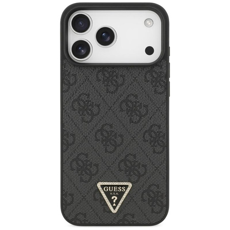 Guess Leather 4G Triangle Strass MagSafe - Hülle iPhone 17 Pro Max (Schwarz)