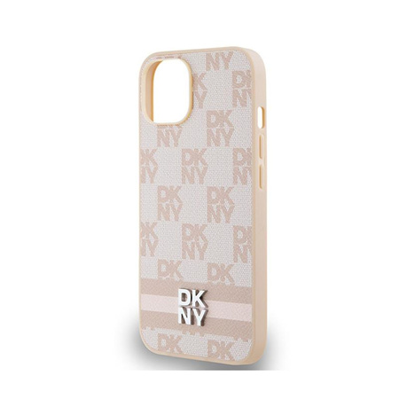 DKNY bőr kockás egyszínű mintás és nyomtatott csíkos - iPhone 14 / 15 / 13 tok (rózsaszín)