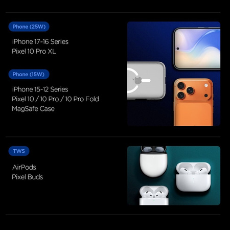 Spigen Essential EF302MOQ - 2-in-1 Wireless Charger with 25W MagSafe Qi2.2 (Black)