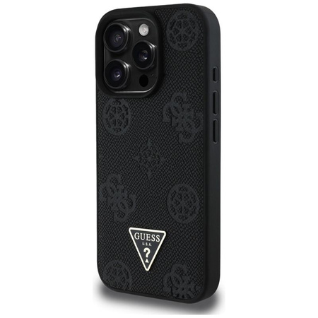 Guess Grained Hot Stamp Peony Triangle Logo MagSafe - Etui do iPhone 16 Pro (czarny)