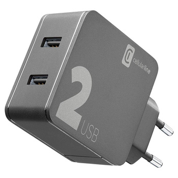 Cellularline Multipower 2 - 2x USB-A 12W + 12W mains charger (black)