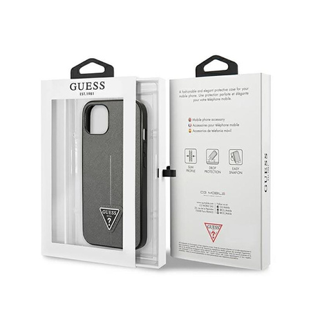 Guess Saffiano Triangle Logo Case - Hülle für iPhone 14 (Silber)