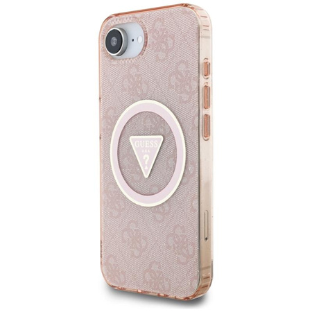 Guess IML Metal Glitter 4G Circle Triangle MagSafe - Etui do iPhone 16e (różowy)