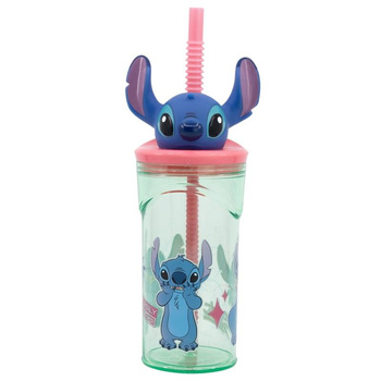 Disney Stitch - Mug with a straw and a 3D figure from the Flowers collection 360 ml