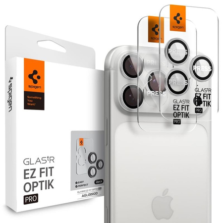 Spigen Optik Pro GLAS.TR EZ Fit Camera Protector 2-Pack - Ochranné sklo na objektiv pro iPhone 16 Pro / 16 Pro Max / 17 Pro / 17 Pro Max (Stříbrná)