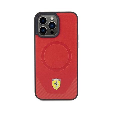 Ferrari Carbon Metal Logo MagSafe - Schutzhülle für iPhone 15 Pro (Rot)