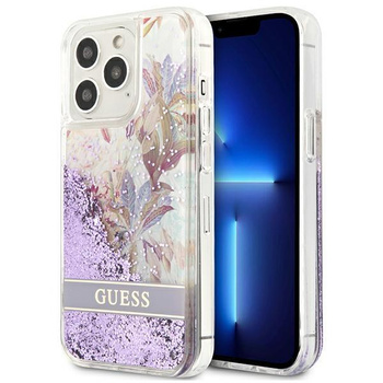 Guess Liquid Glitter Flower - pouzdro pro iPhone 13 Pro (fialové)