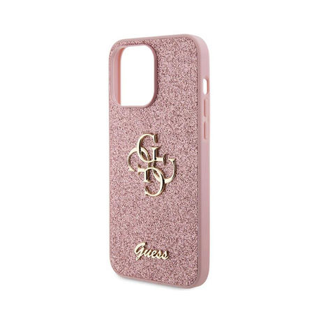 Pouzdro Guess Glitter Script Big 4G - iPhone 15 Pro Max (růžové)