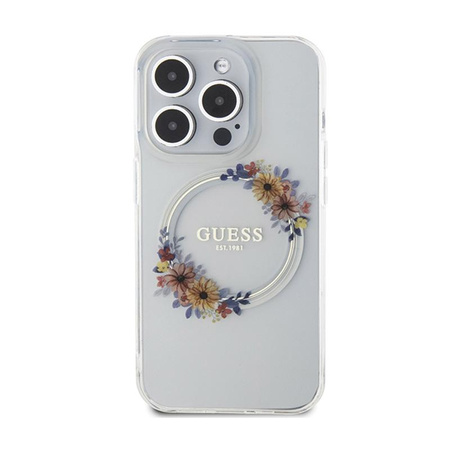 Guess IML Flowers Wreath MagSafe - Case iPhone 15 Pro (Clear)