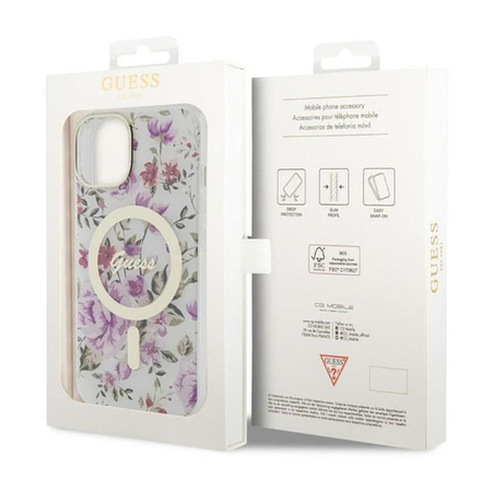 Guess Flower MagSafe - iPhone 14 Tasche (Transparent)