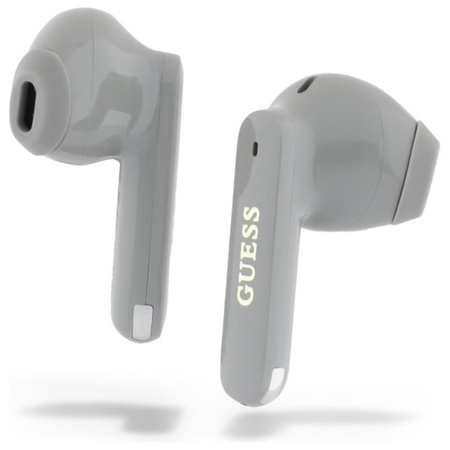 Guess hosszúkás, fémes, nyomtatott logóval - TWS Bluetooth fejhallgató + töltőtáska (szürke)