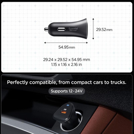 Spigen Essential EV301 - USB-C PD 3.0 PPS 30W nabíječka do auta (černá)