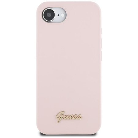 Guess Silicone Script Metal Logo MagSafe - Etui do iPhone 16e (różowy)