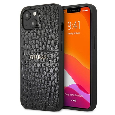 Guess Croco Stamp Lines - pouzdro pro iPhone 13 mini (černé)