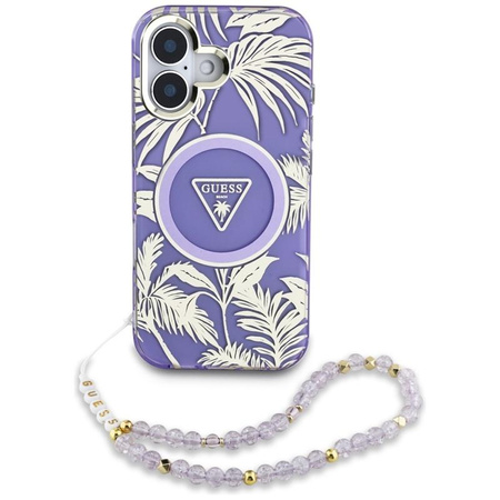 Guess Palm Trees Triangle Pearl Strap MagSafe - pouzdro pro iPhone 16 (fialové)