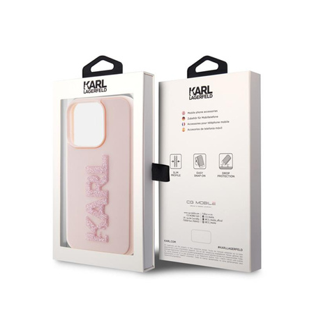 Karl Lagerfeld 3D Rubber Glitter Logo - pouzdro pro iPhone 15 Pro (růžové)