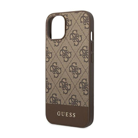 Guess 4G Bottom Stripe Metal Logo Collection - Hülle für iPhone 14 Plus (Braun)