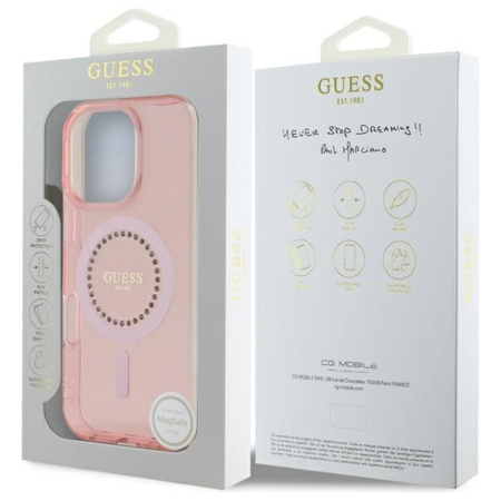 Guess IML Rhinestones MagSafe - Pouzdro pro iPhone 16 Pro Max (Růžové)