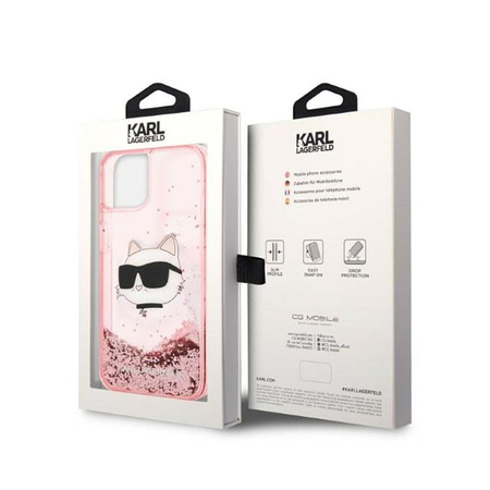 Karl Lagerfeld Liquid Glitter NFT Choupette Head - pouzdro pro iPhone 14 Plus (růžové)