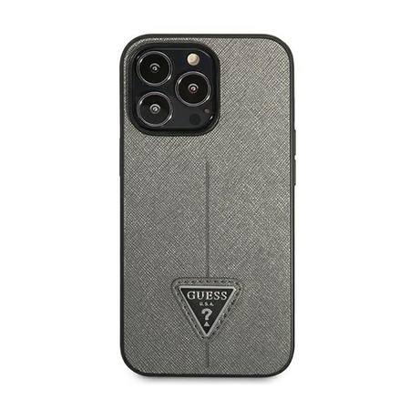 Guess Saffiano Triangle Logo Case - pouzdro pro iPhone 14 Pro Max (stříbro)