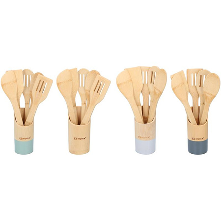 Alpina - Set d'ustensiles de cuisine en bambou 5 pièces. avec support (marine)