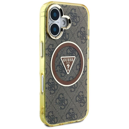 Guess IML Metal Glitter 4G Circle Triangle MagSafe - Hülle für iPhone 16 (braun)