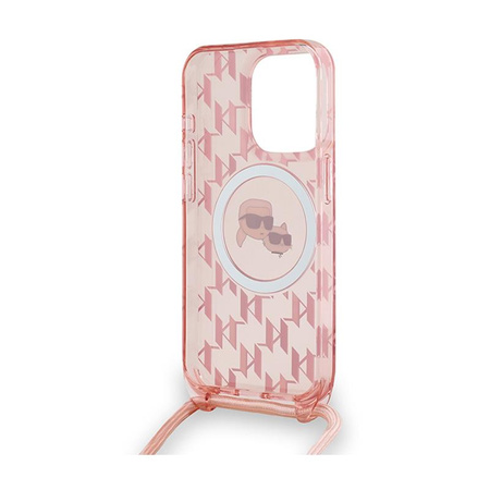 Karl Lagerfeld IML Crossbody Monogram Karl & Choupette Head MagSafe - pouzdro na iPhone 15 Pro (růžové)