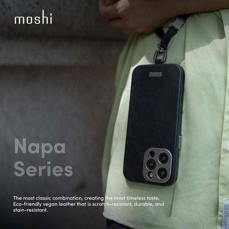 Moshi Napa MagSafe - Ledertasche für iPhone 15 Pro (Eggnog White)