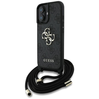 Guess 4G Big Logo Cord Strap Crossbody - étui pour iPhone 16 Plus (noir)