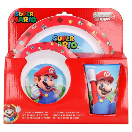 Super Mario - Microwave dish set (plate, bowl and cup) (red)