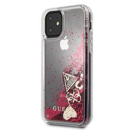 Guess Liquid Glitter Hearts - iPhone 11 Case (raspberry)