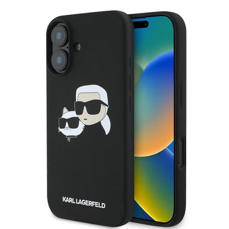 Karl Lagerfeld Silicone Double Heads Print MagSafe – Pouzdro iPhone 16 Plus (černé)