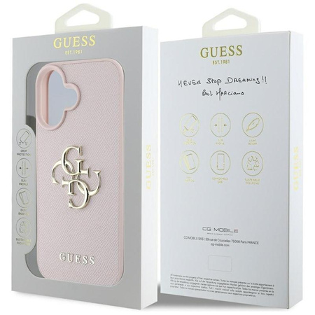 Guess Grained Big 4G Logo Small Classic Logo - pouzdro pro iPhone 16 (růžové)
