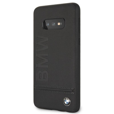 BMW Signature Logo Imprint Case - Samsung Galaxy S10e bőr tok dombornyomott BMW logóval (fekete)