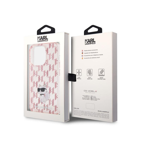 Karl Lagerfeld Monogram Choupette - iPhone 15 Pro tok (rózsaszín)