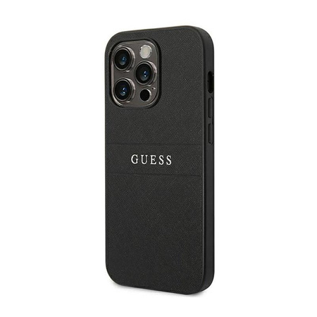 Guess Saffiano Metal Logo Stripes - pouzdro pro iPhone 14 Pro (Black)