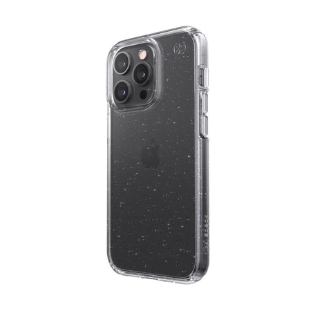 Speck Presidio Perfect-Clear mit Glitter - iPhone 13 Pro Hülle mit MICROBAN-Beschichtung (Klar/Platin Glitter)