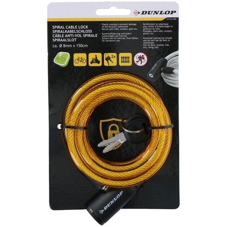 Dunlop - Zapięcie do roweru spiralne na klucz (Żółty)