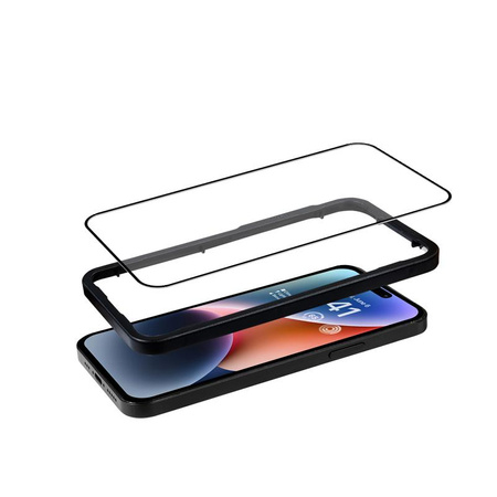 Crong Anti-Bacterial 3D Armour Glass - 9H voll Bildschirm gehärtetes Glas für iPhone 14 Pro + Installationsrahmen